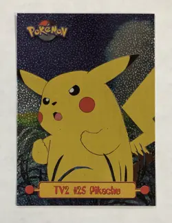Pokemon Topps TV2 #25 Pikachu Card Holo Foil Textured LP TV Animation Black Logo - Image 1