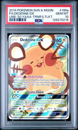 2019 POKEMON SUN & MOON UNBROKEN BONDS #195A FULL ART/DEDENNE GX PSA 10 - Image 1