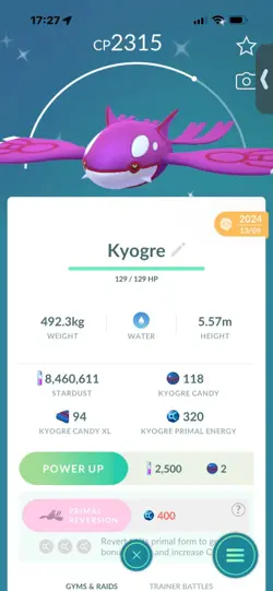 Pokemon Go Legendary Shiny Kyogre - Image 1