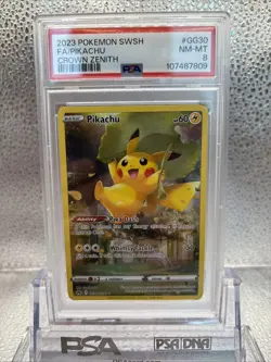 2023 POKEMON SWORD & SHIELD CROWN ZENITH #GG30 FULL ART/PIKACHU PSA 8 - Image 2