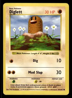 Pokemon TCG Base Set (Shadowless) #47/102 Diglett LP+ - Image 1