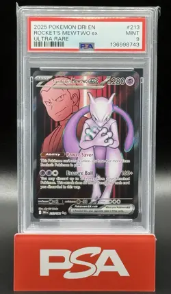 2025 POKEMON DRI EN-DESTINED RIVALS ULTRA RARE 213 ROCKET'S MEWTWO EX PSA 9 - Image 1