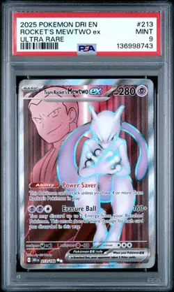 2025 POKEMON DRI EN-DESTINED RIVALS ULTRA RARE 213 ROCKET'S MEWTWO EX PSA 9 - Image 3