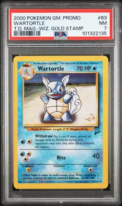 2000 POKEMON GAME PROMO Trading Card WARTORTLE #63/130 WIZARD GOLD STAMP PSA 7 - Image 1