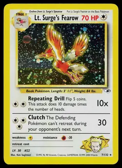 Pokemon Card - Lt. Surge's Fearow Gym Heroes 7/132 Holo Unlimited Holo Rare - Image 1