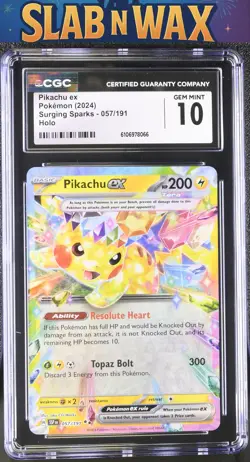 Pokemon tcg 2024 Surging Sparks Pikachu ex #057/191 CGC 10 - Image 1
