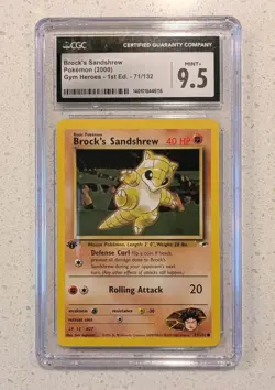 Brock's Sandshrew 1st Edition Gym Heroes Pokemon TCG 71/132 CGC 9.5 - Image 1