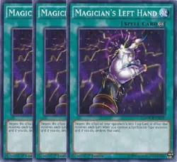 Yugioh - Magician's Left Hand x 3 - 1st Edition LP - Plus Free Holographic Card - Image 1