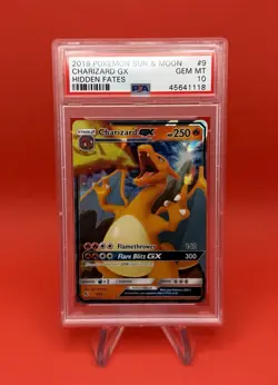 2019 Pokemon Sun & Moon Hidden Fates Charizard GX 9 Holo Card #9/68 PSA 10 - Image 1