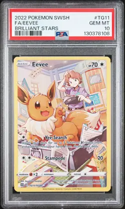 FA/EEVEE BRILLIANT STARS POKEMON SWORD & SHIELD BRILLIANT STARS 2022 TG11 PSA 10 - Image 1