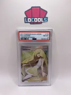2017 POKEMON SUN & MOON CRIMSON INVASION #110 FULL ART/LUSAMINE PSA 8 - Image 1
