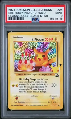 Birthday Pikachu Holo 24 Celebrations Classic Collection Pokemon PSA 9 *115 - Image 1