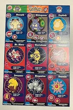 Burger King Pokemon #2 Master Trainer Set Uncut Sheet - Image 1