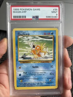 1999 Pokemon Game Base Set Unlimited #35 Magikarp PSA 9 MINT - Image 1