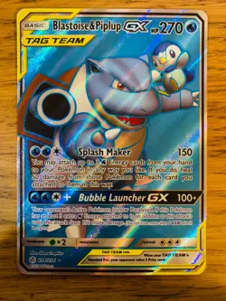 Blastoise & Piplup GX (214/236) Cosmic Eclipse Tag Team Full Art Pokemon Card! - Image 1
