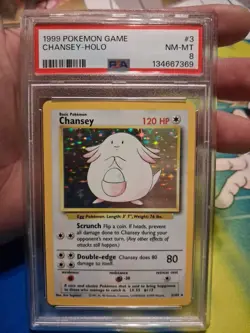 1999 Pokemon Base Set Unlimited Chansey Holo Card 3/102 PSA 8 - Image 1