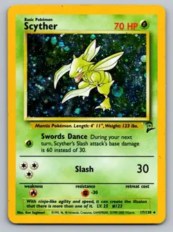 Pokemon Base Set 2 TCG Pokemon Scyther Scyther Rare Holo 17/130 - Image 1