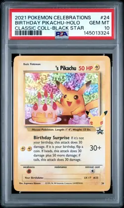 Birthday Pikachu Holo 24 Celebrations Classic Collection Pokemon PSA 10 *324 - Image 1