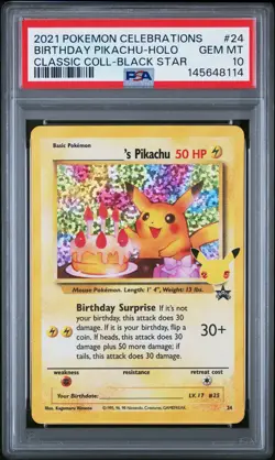 Birthday Pikachu Holo 24 Celebrations Classic Collection Pokemon PSA 10 *114 - Image 1
