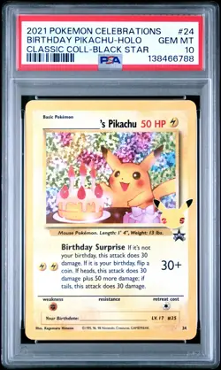 Birthday Pikachu Holo 24 Celebrations Classic Collection Pokemon PSA 10 *788 - Image 1