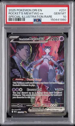 2025 POKEMON DRI EN-DESTINED RIVALS #231 TEAM ROCKET'S MEWTWO EX PSA 10 - Image 1