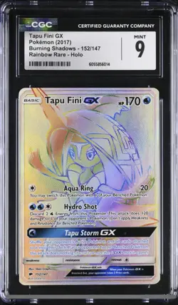 Pokemon Sun & Moon Burning Shadows 152 Full Art Tapu Fini GX Secret CGC 9 - Image 1