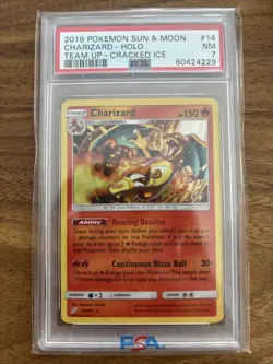 2019 POKEMON SUN & MOON TEAM UP 14 CHARIZARD-HOLO CRACKED ICE PSA 7 - Image 1