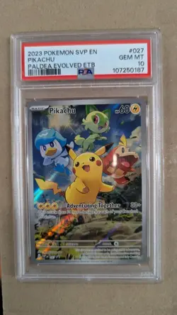 2023 POKEMON SVP EN-SV BLACK STAR PROMO #027 PIKACHU PALDEA EVOLVED ETB PSA 10 - Image 1