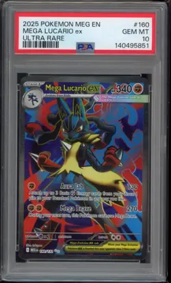2025 Pokemon Mega Evolution Mega Lucario EX #160 Ultra Rare PSA 10 English - Image 1