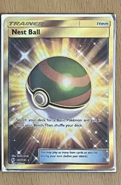 Pokemon TCG Nest Ball Sun & Moon Base Set Holo Card 158/149 Full Art LP w Sleeve - Image 1