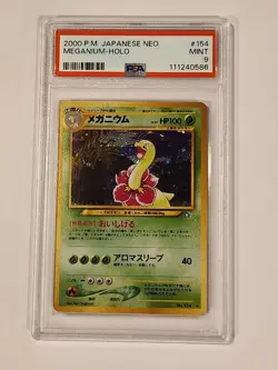Pokemon Neo Genesis TCG Meganium Card No.154 Holo PSA 9 Japanese Swirl - Image 1