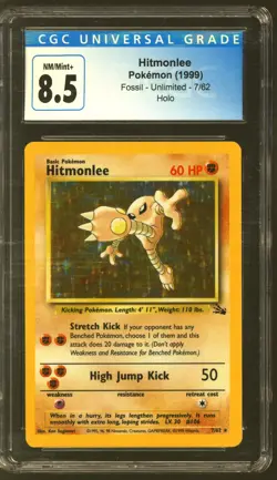 Pokemon Fossil Hitmonlee 7/62 CGC 8.5 No Subs - Image 1