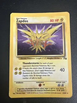 Pokemon TCG Zapdos 15/62 Fossil Unlimited Holo Rare HP - Image 1