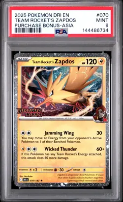 PSA 9 Team Rocket's Zapdos 070/182 Asia Exclusive Stamp Pokemon - Image 1