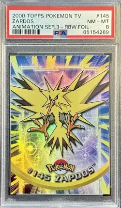2000 Topps Pokemon TV Animation Series 3 Rainbow Foil Zapdos #145 PSA 8 POP 2 - Image 1