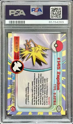 2000 Topps Pokemon TV Animation Series 3 Rainbow Foil Zapdos #145 PSA 8 POP 2 - Image 2