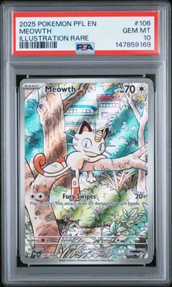 Meowth Illustration Rare 106/094 PSA 10 GEM MINT 2025 Pokemon Phantasmal Flames - Image 1