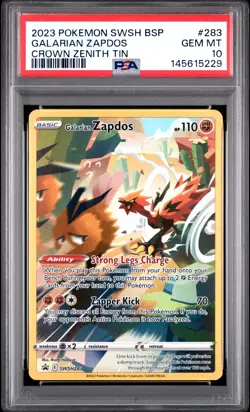 2023 POKEMON SWSH BLACK STAR PROMO CROWN ZENITH TIN #283 GALARIAN ZAPDOS PSA 10 - Image 1