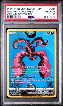 2023 POKEMON SWSH BLACK STAR PROMO CROWN ZENITH TIN #284 GALARIAN MOLTRES PSA 10 - Image 1