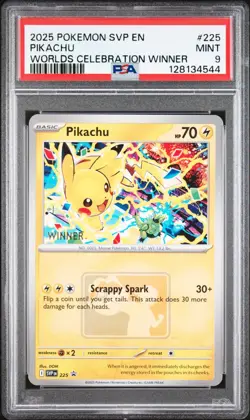 2025 Pokemon Worlds Celebration Winner Stamped - Pikachu S/V 225 - PSA 9 Mint - Image 1
