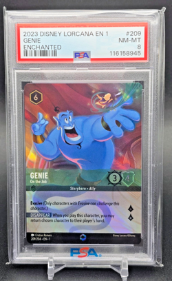 2023 Disney Lorcana First Chapter Genie On the Job Enchanted 209/204 PSA 8 - Image 1