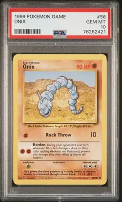 PSA 10 Pokemon TCG Onix 56/102 Base Set Common Vintage WOTC LOW POP - Image 1