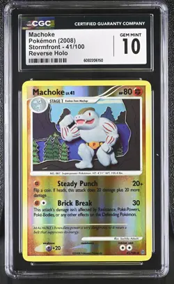 CGC 10 GEM MINT Machoke 2008 Stormfront 41/100 Reverse Holo Pokemon Card - Image 1