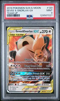 Eevee & Snorlax GX 120/181 2019 Pokemon Team Up PSA 9 Mint Tag Team - Image 1