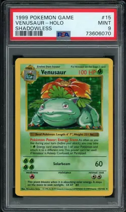 1999 Pokemon Game #15 Venusaur Holo Shadowless PSA 9 Mint - Image 1