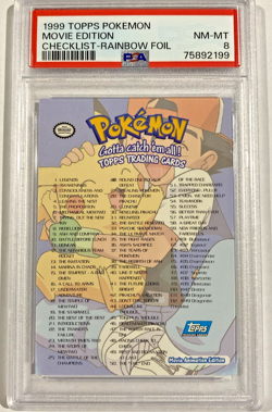 Topps 1999 Pokemon TV Series 1 Animation Edition Rainbow Foil Checklist NM PSA 8 - Image 2