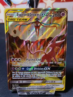Pokemon TCG Espeon & Deoxys GX SM240 Black Star Promo Full Art - Image 1
