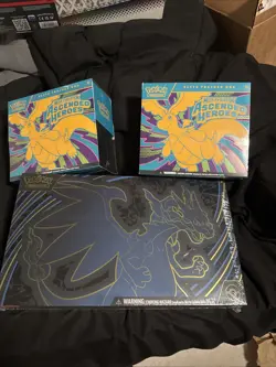Pokemon TCG Factory Sealed Mega Charizard Ex Box and Two Ascended Hero ETBS New - Image 1