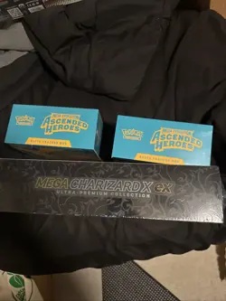 Pokemon TCG Factory Sealed Mega Charizard Ex Box and Two Ascended Hero ETBS New - Image 2