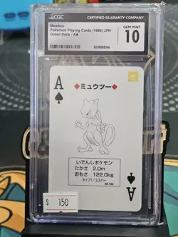 1996 Pokemon Playing Cards Green Deck Mewtwo CGC 10 Ace Spades - Image 1